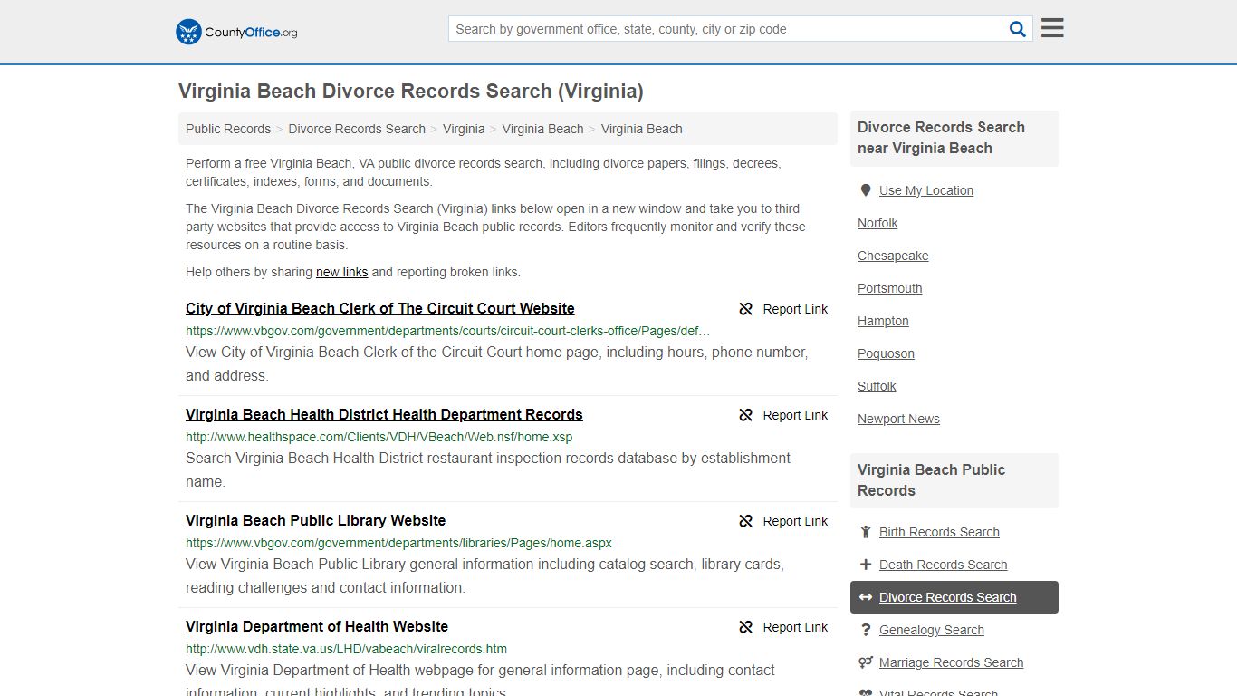 Virginia Beach Divorce Records Search (Virginia) - County Office