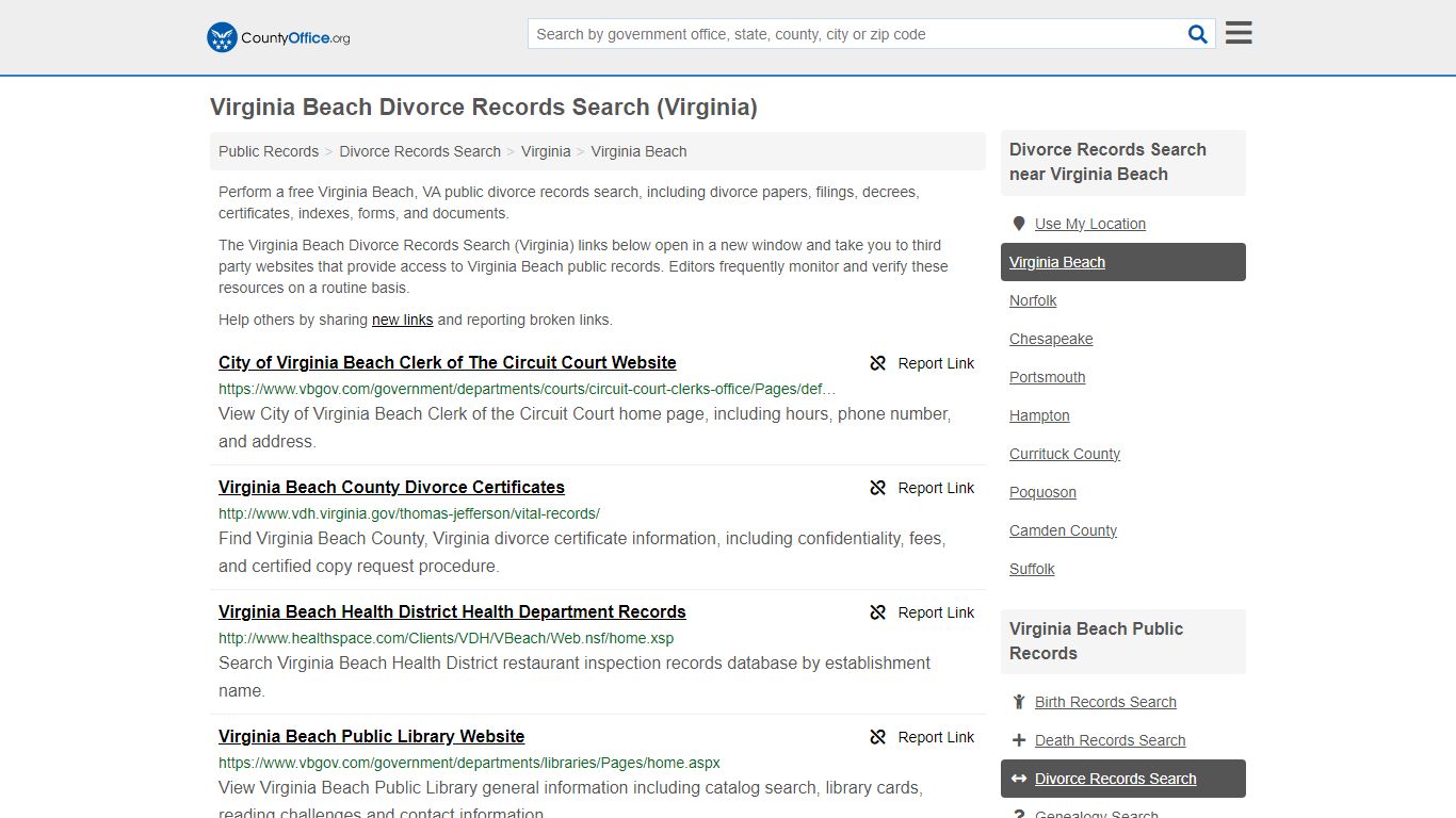 Virginia Beach Divorce Records Search (Virginia) - County Office